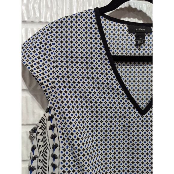 Alfani Women's Black & White Blue Abstract Pattern Short-Sleeve Shift Dress Size - Picture 4 of 6